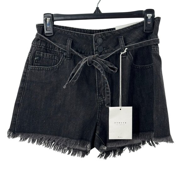 KanCan Black High Rise Distressed Denim Shorts Womens Size S - Picture 1 of 10